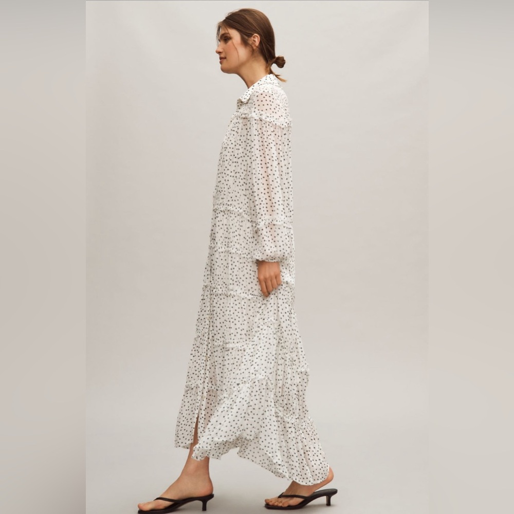 ✨ Anthropologie Long-Sleeve Smocked Tiered Maxi Dress Sz M - Picture 3 of 9